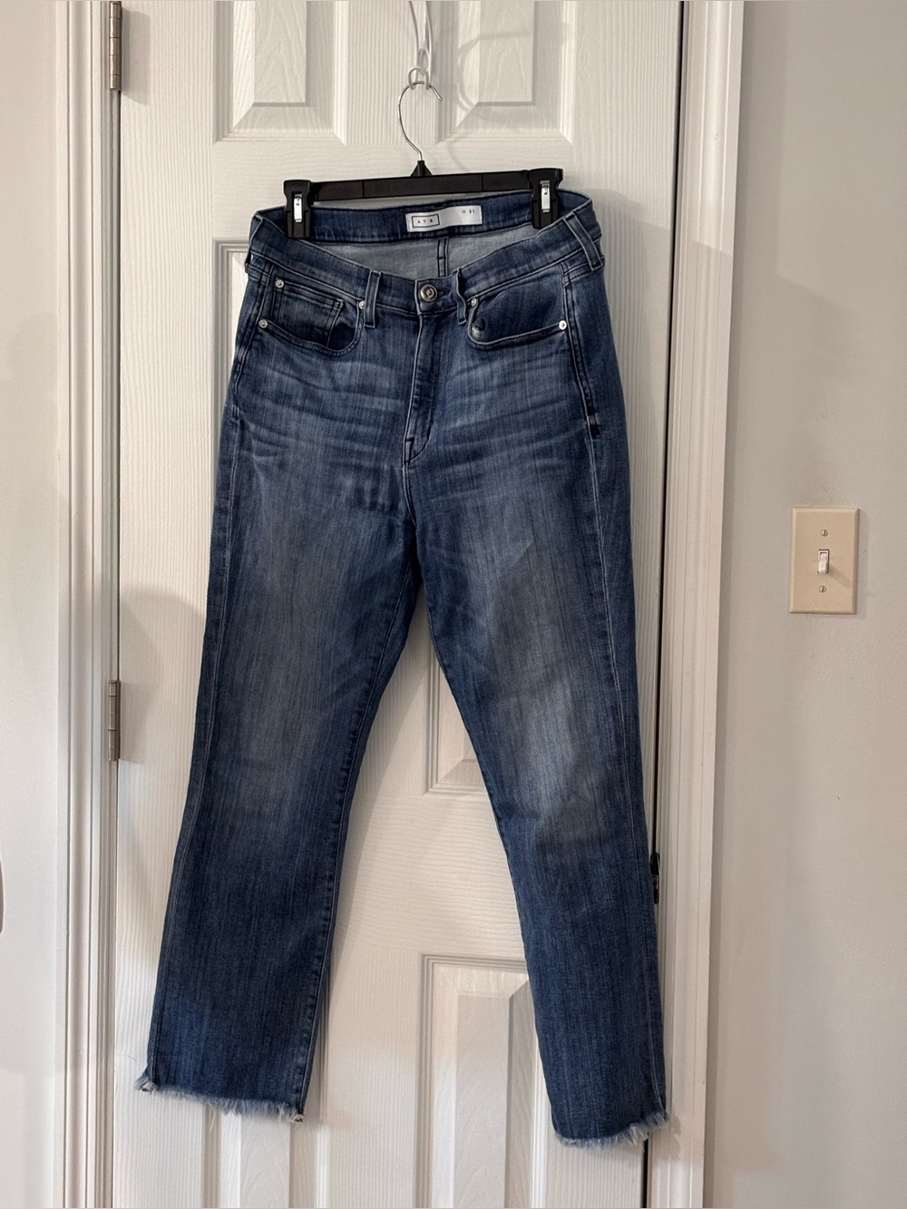 🔵⚪️AYR Indigo Straight-Leg Jeans with Raw Hem - Picture 2 of 15